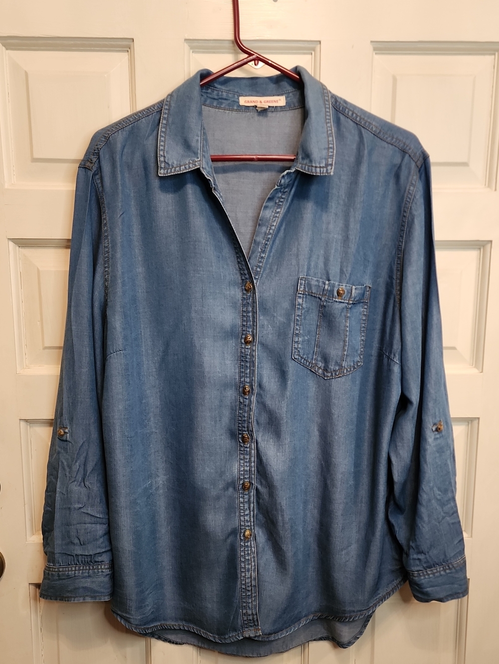 Grand & greene Light Blue Denim Blue Jean Button-Up Shirt Pocket